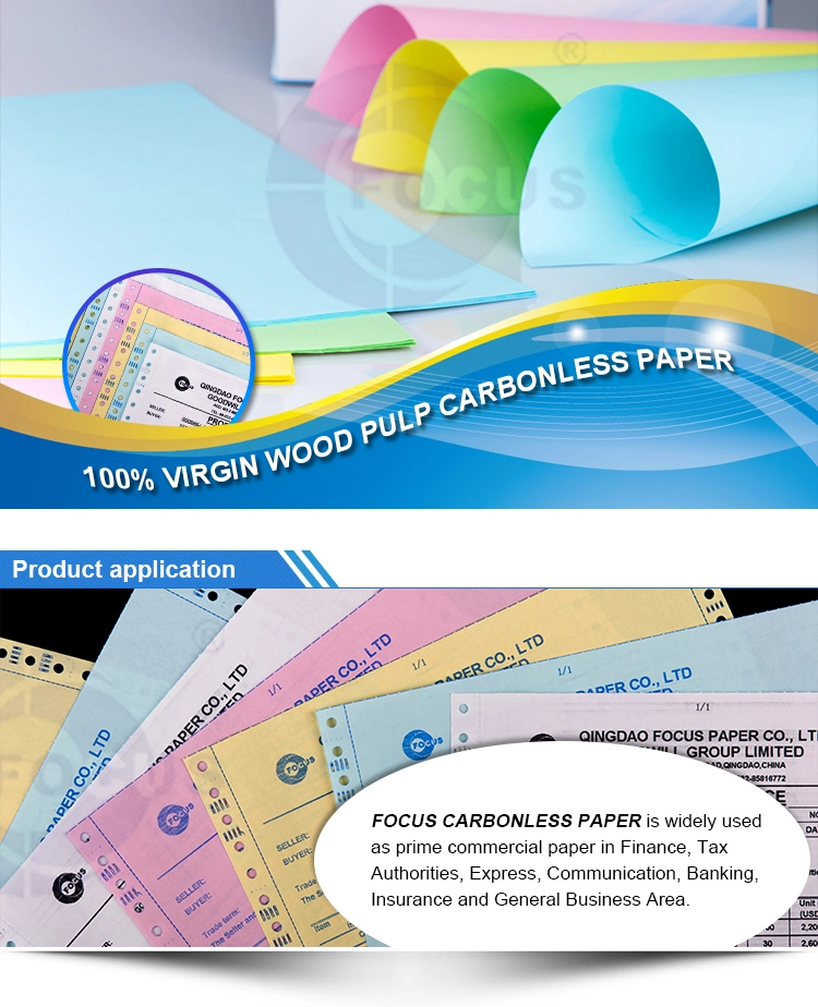 焦点のブランドのCarbonlessペーパーNCRのペーパー青/黒いイメージ投射Carbonlessペーパー