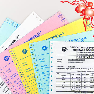 中国 工場 7 Ply NCR 紙 CB CFB CF 55/50/55gsm 61*86/70*100cm 黒/青色画像 無炭素紙